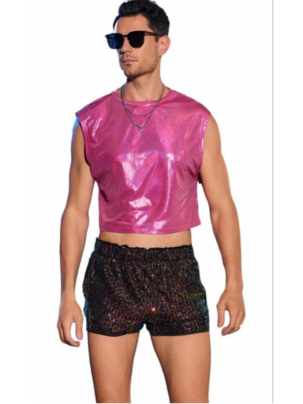 NEW Glitter Sleeveless Round Neck Crop Tank Top Party Club Festival L